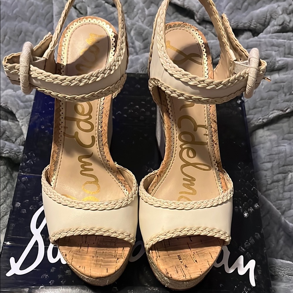 Sam Edelman Cream Wedges with Cork Footbed